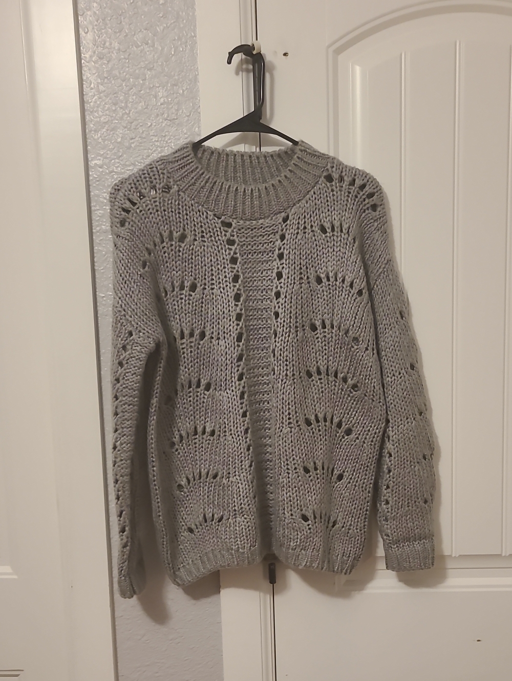 RD Style Heather Gray Open-Knit Crewneck Sweater